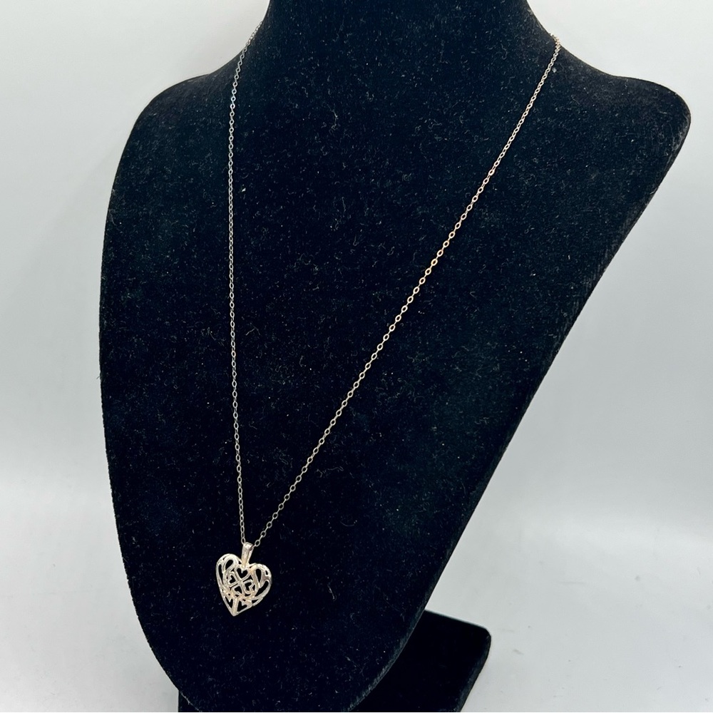 Vintage sterling silver chain with heart pendant simple cutout filigree tarnish
